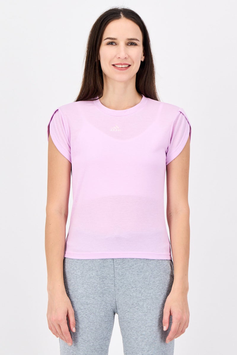 Adidas Women Sportswear Fit Short Sleeve Outdoor Top, Light Pink - Image 1